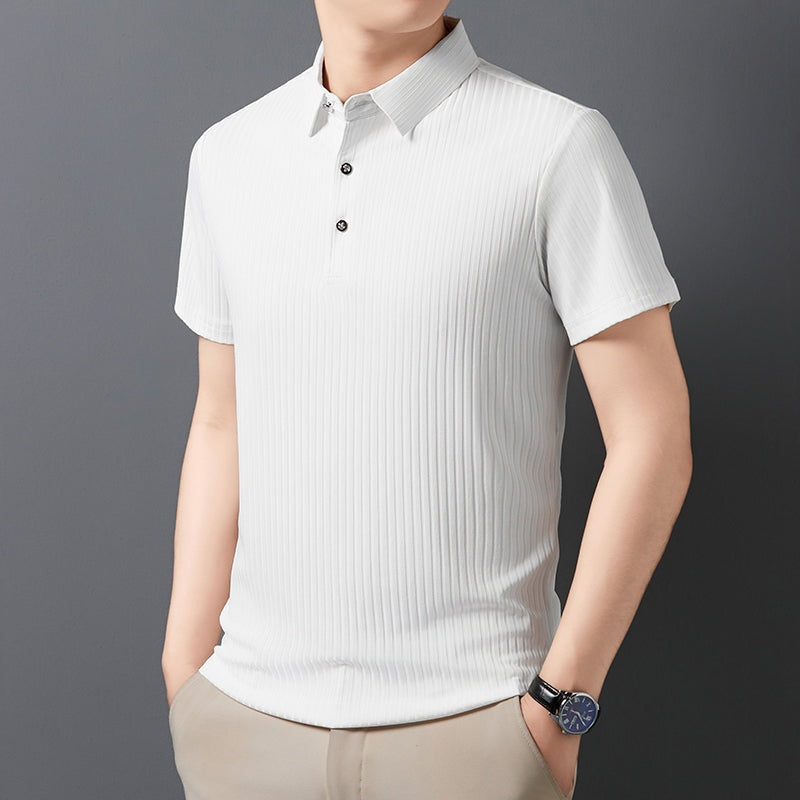 Men's polo shirt with a tonal vertical rib texture and three buttons - view 7