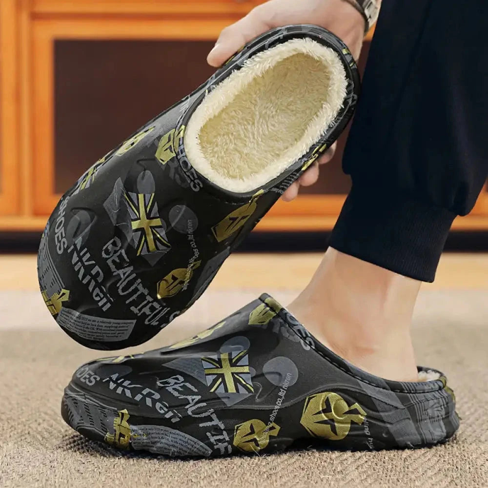 Slippers in EVA with print, plush lining and open heel - view 3