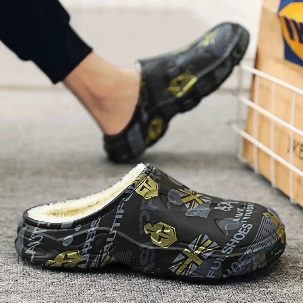 Slippers in EVA with print, plush lining and open heel - view 4