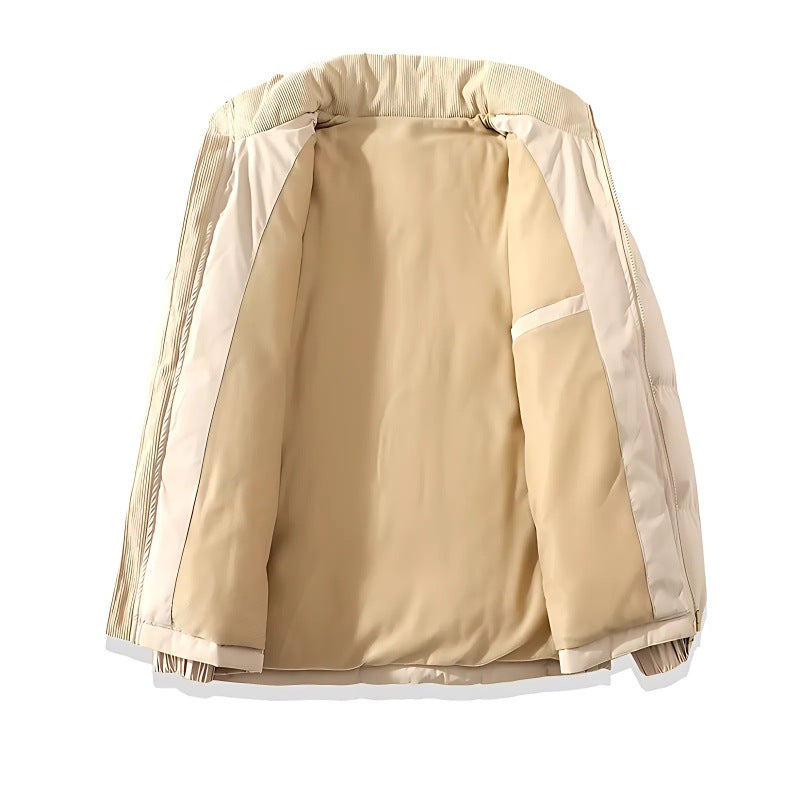 Men's puffer jacket with corduroy shoulders and a stand collar - view 2