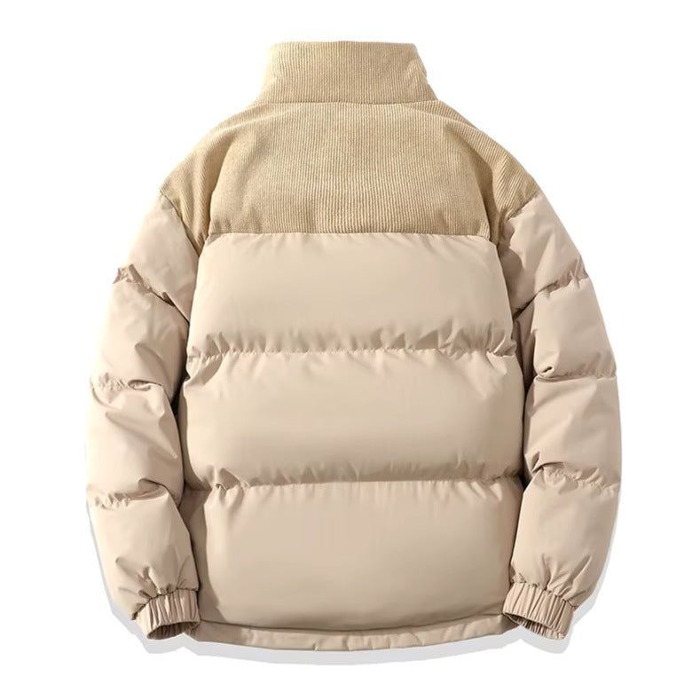 Men's puffer jacket with corduroy shoulders and a stand collar - view 4