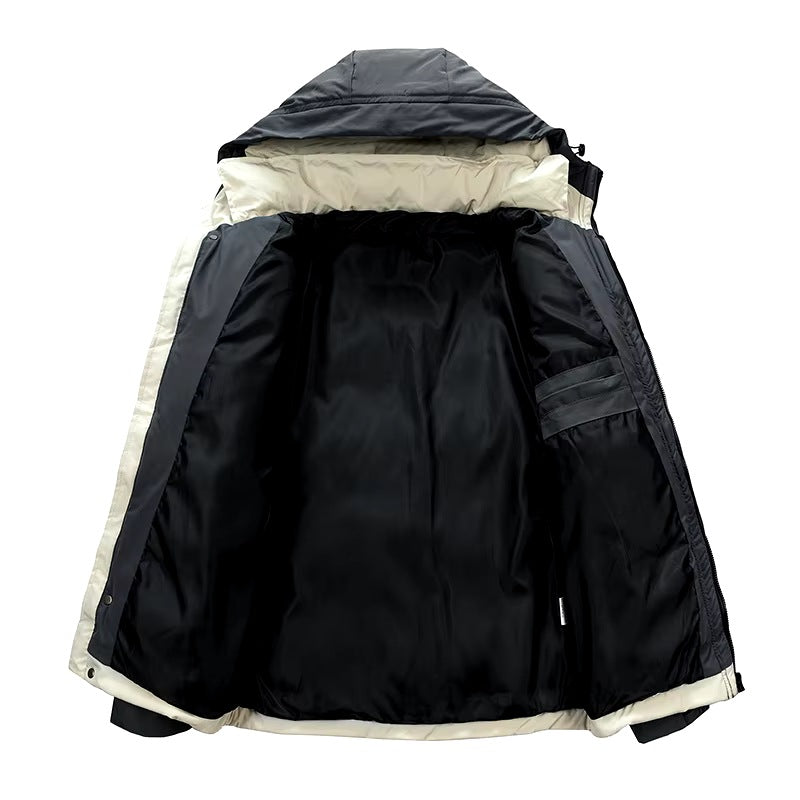 Men's puffer jacket with a detachable hood and stripes down the sleeves - view 10