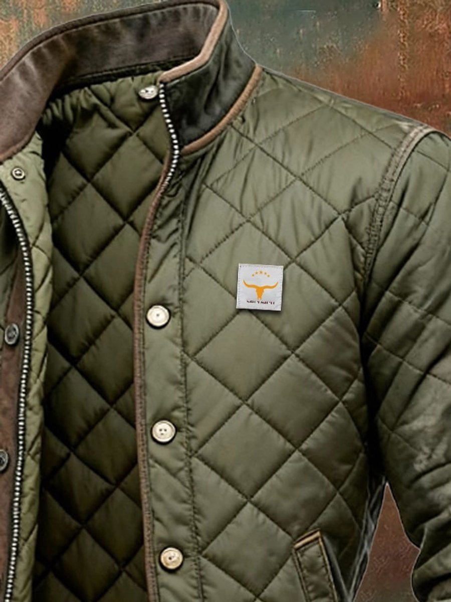 Men's quilted bomber jacket with a stand collar and diamond stitching - view 2