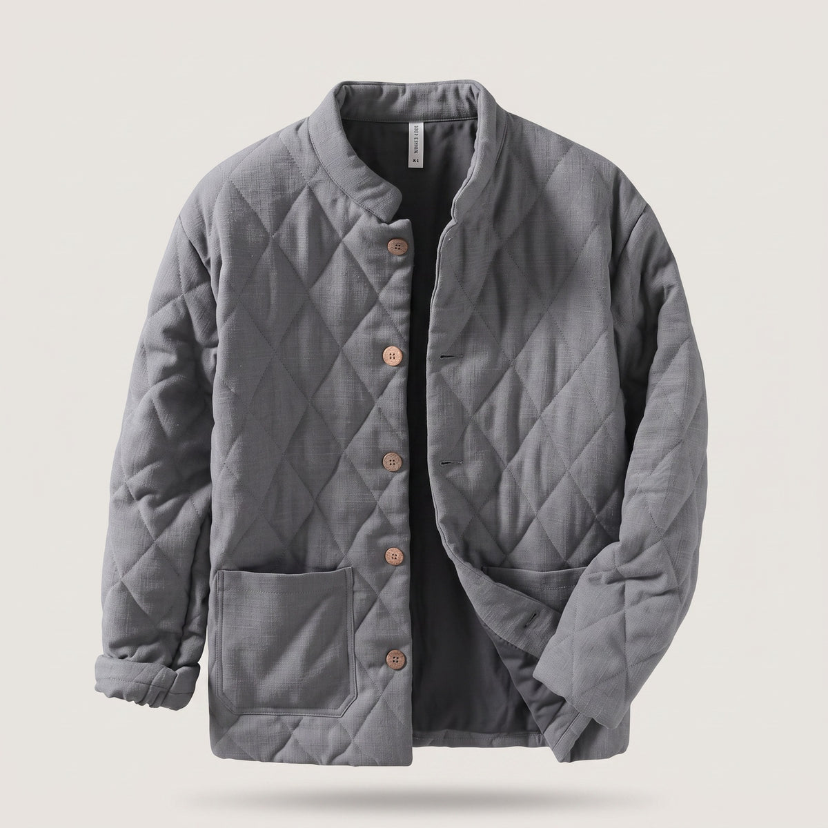 Men's quilted jacket with a stand collar and button front - grey