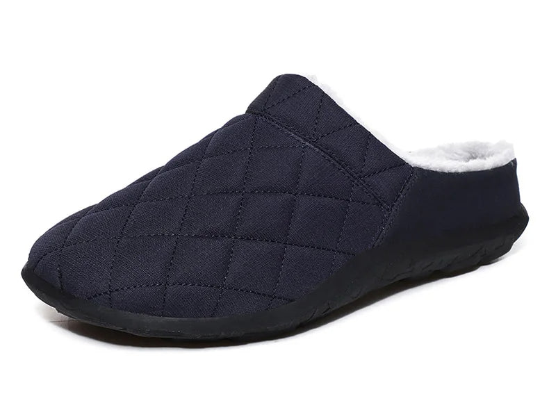 Men's quilted mule slippers with diamond stitching, plush lining and open back - view 11