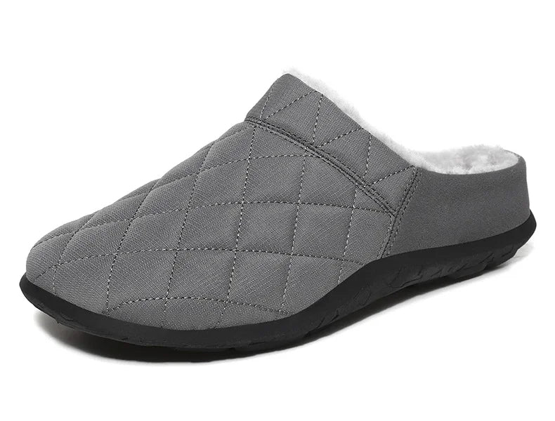 Men's quilted mule slippers with diamond stitching, plush lining and open back - view 15
