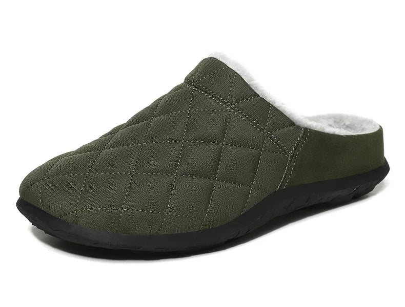 Men's quilted mule slippers with diamond stitching, plush lining and open back - view 24