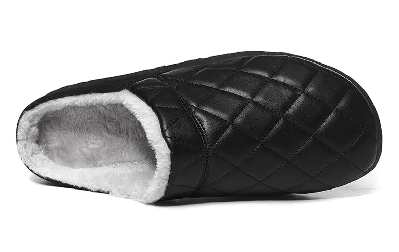 Men's quilted mule slippers with diamond stitching, plush lining and open back - view 7