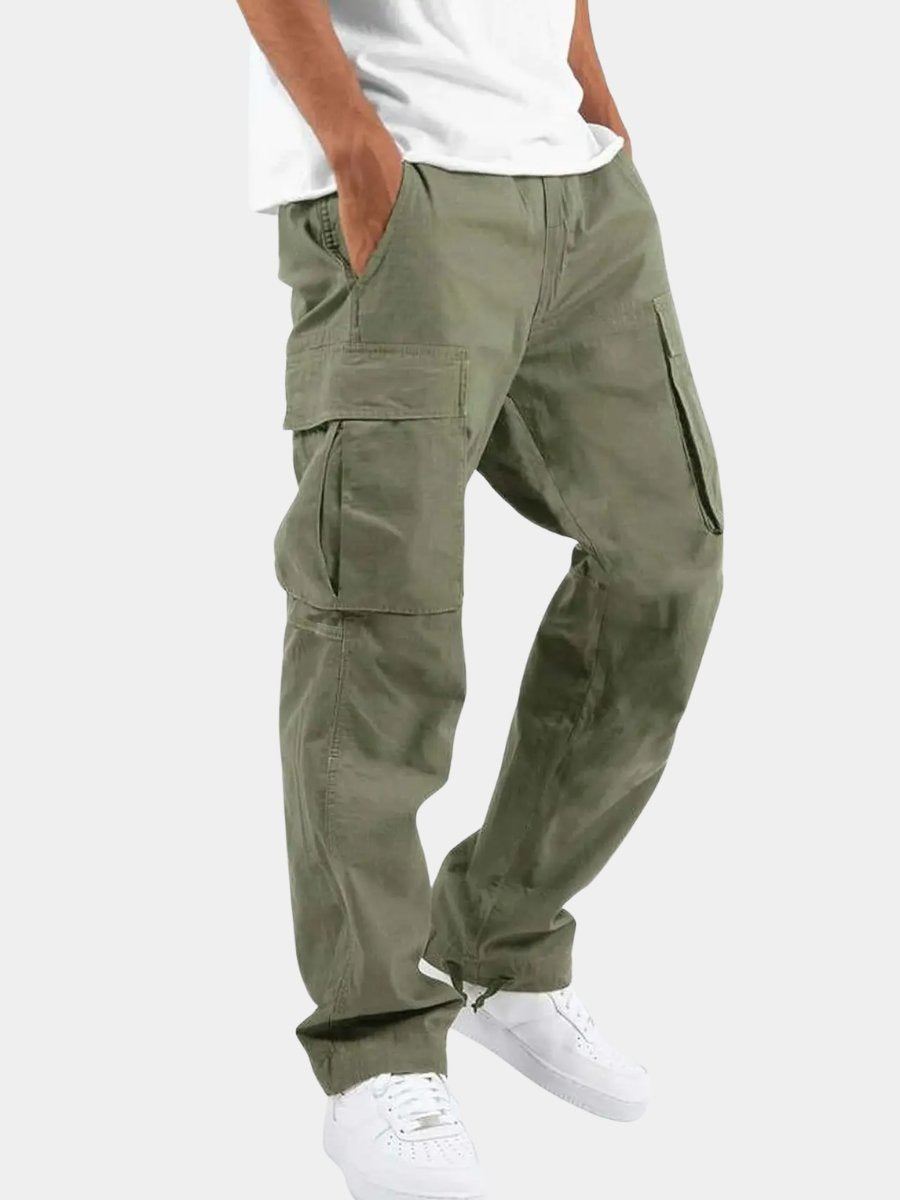 Men's relaxed cargo trousers with a drawcord waist and flap pockets - army green