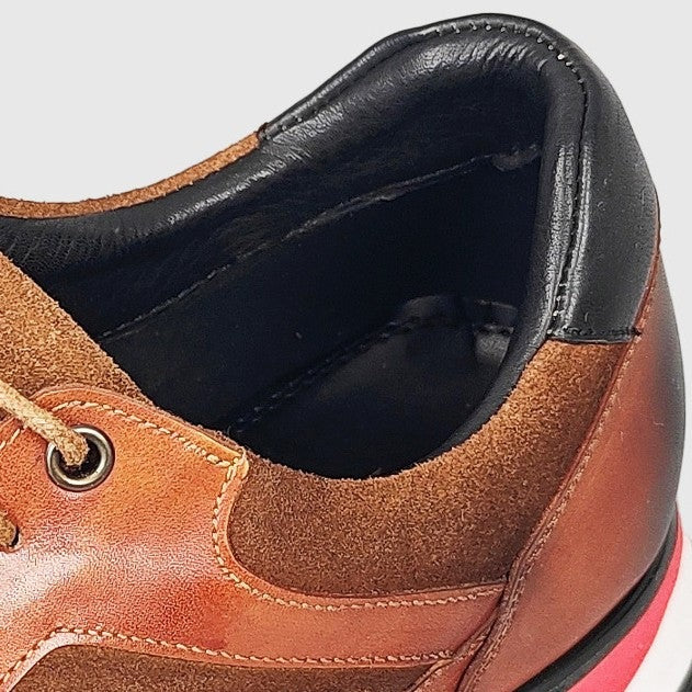 Men's retro faux leather trainers with a patina finish, matte panels and a red midsole stripe - view 5