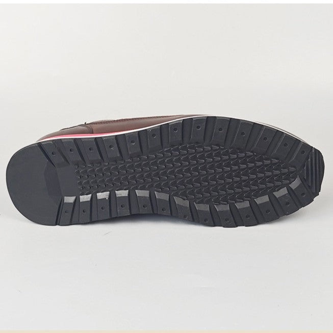 Men's retro faux leather trainers with a patina finish, matte panels and a red midsole stripe - view 6