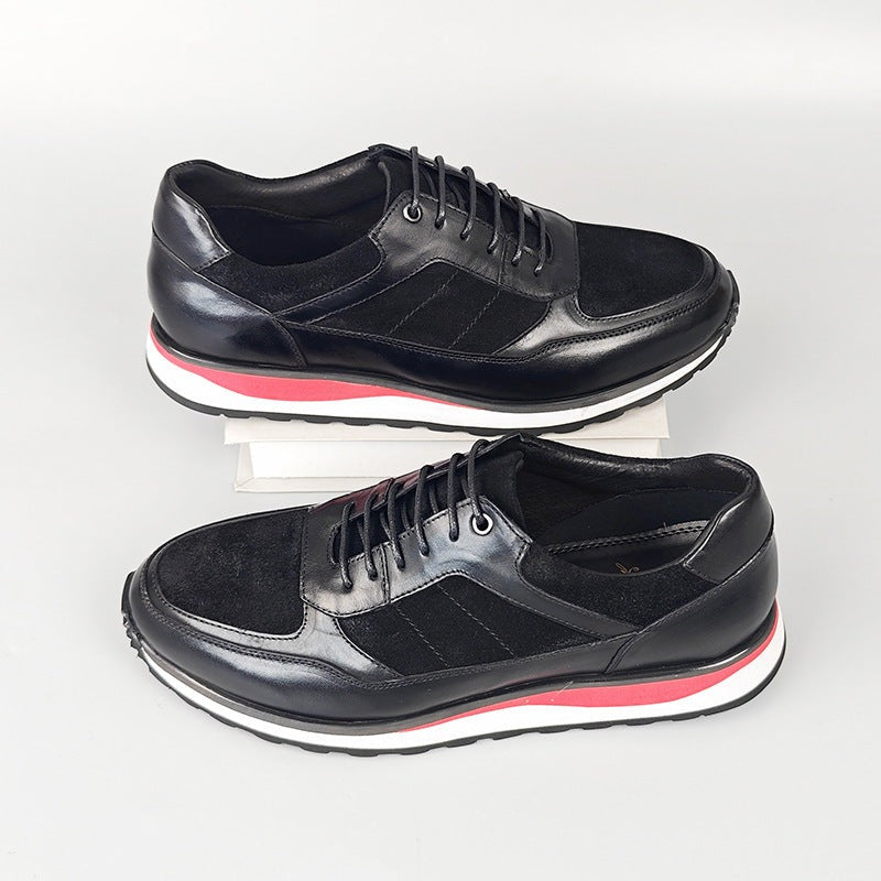 Men's retro faux leather trainers with a patina finish, matte panels and a red midsole stripe - view 9