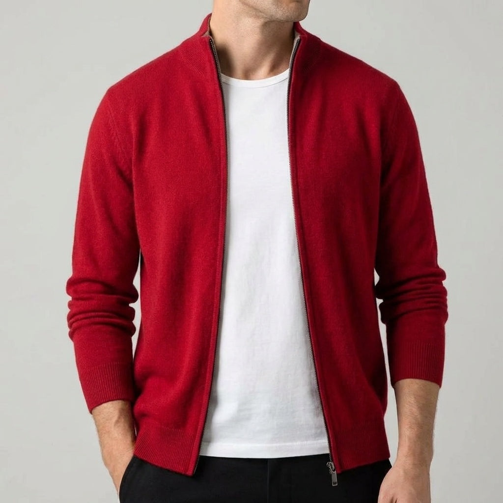 Men's reversible knitted zip cardigan with a stand collar - view 2