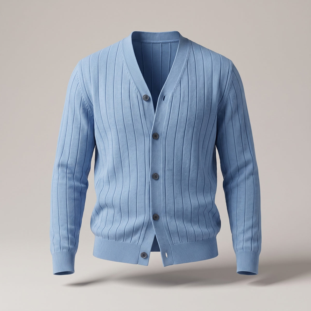 Men's ribbed cardigan with a V-neck and button front - light blue