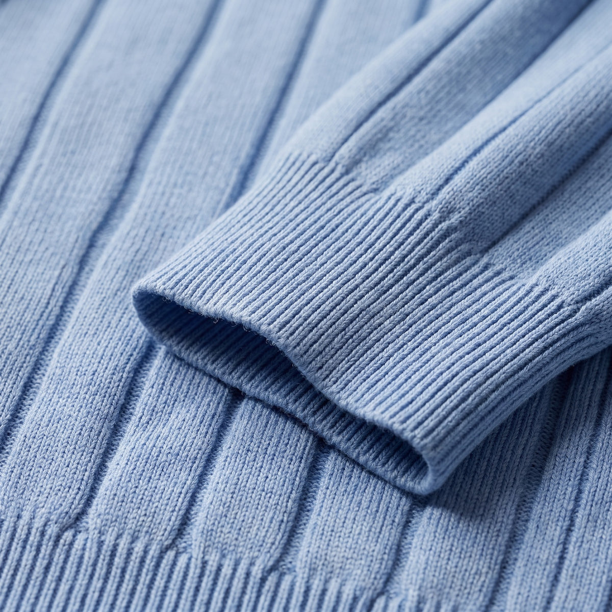 Men's ribbed cardigan with a V-neck and button front - light blue