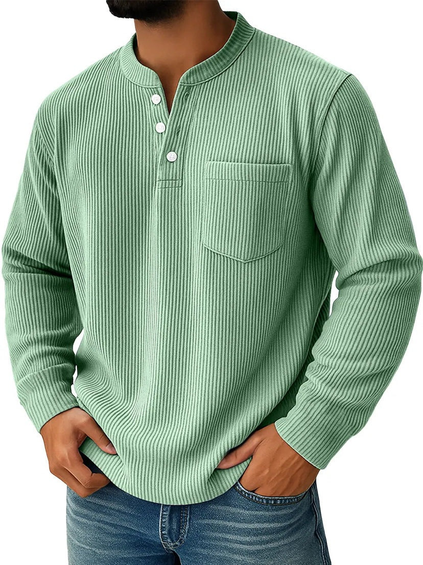 Men's long-sleeve ribbed henley shirt with a chest pocket - mint green