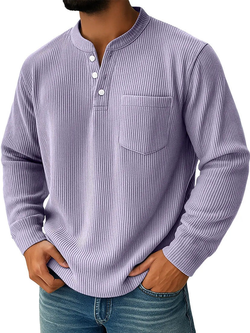 Men's long-sleeve ribbed henley shirt with a chest pocket - lilac