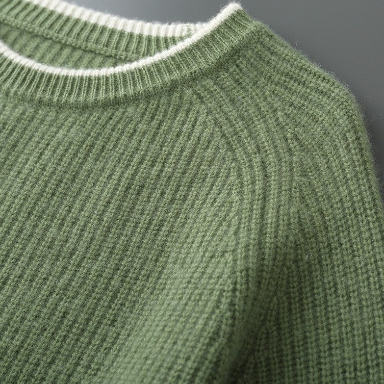 Men's ribbed crew neck jumper with off-white contrast tipping - view 3