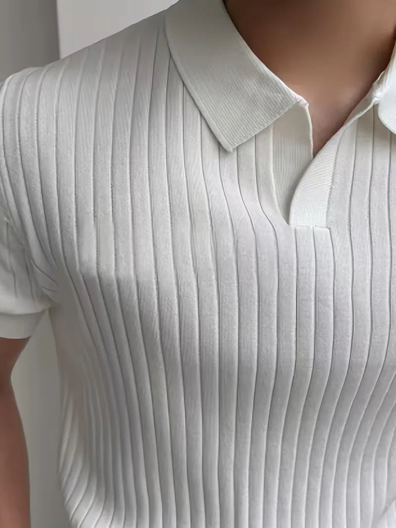 Men's ribbed knit polo with an open V-neck - view 15