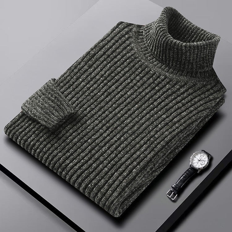 Men's roll neck jumper in a thick rib knit with a marl yarn and a high collar - olive green