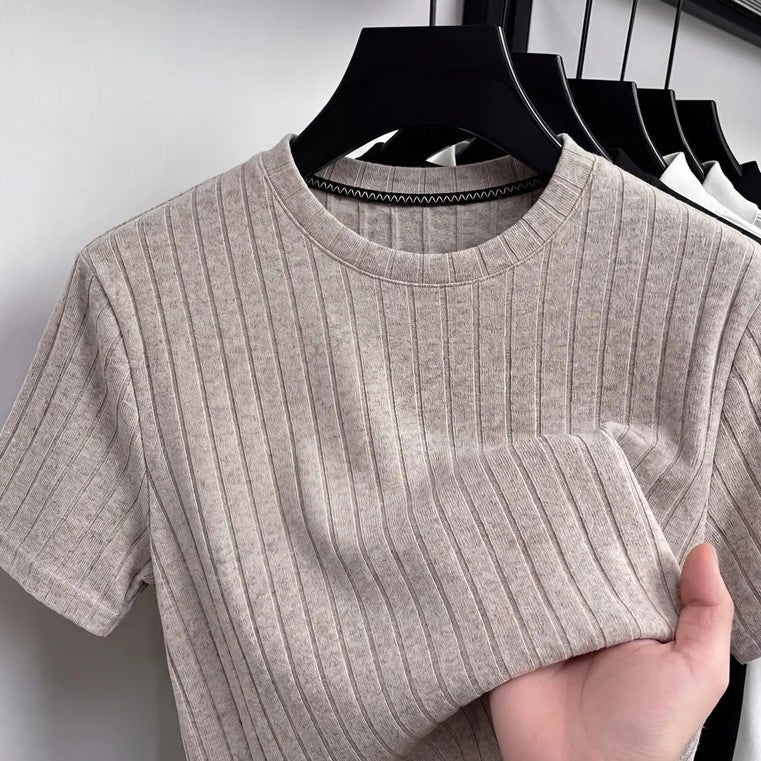 Men's ribbed slim fit T-shirt with a crew neck - view 4
