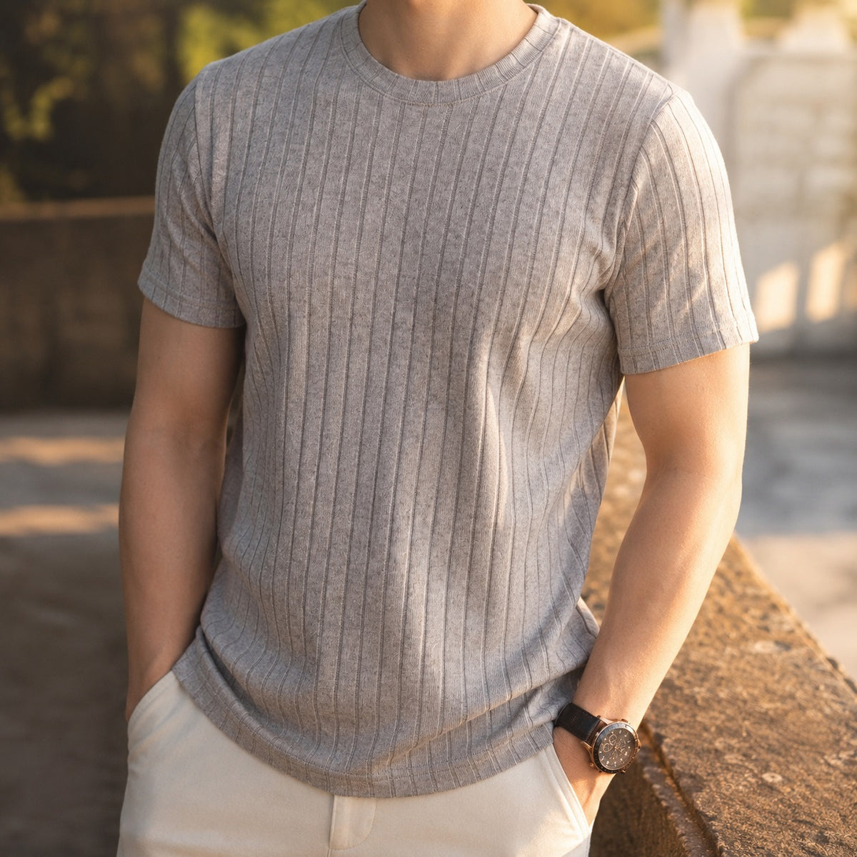 Men's ribbed slim fit T-shirt with a crew neck - view 8