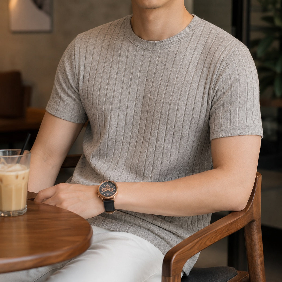 Men's ribbed slim fit T-shirt with a crew neck - view 9