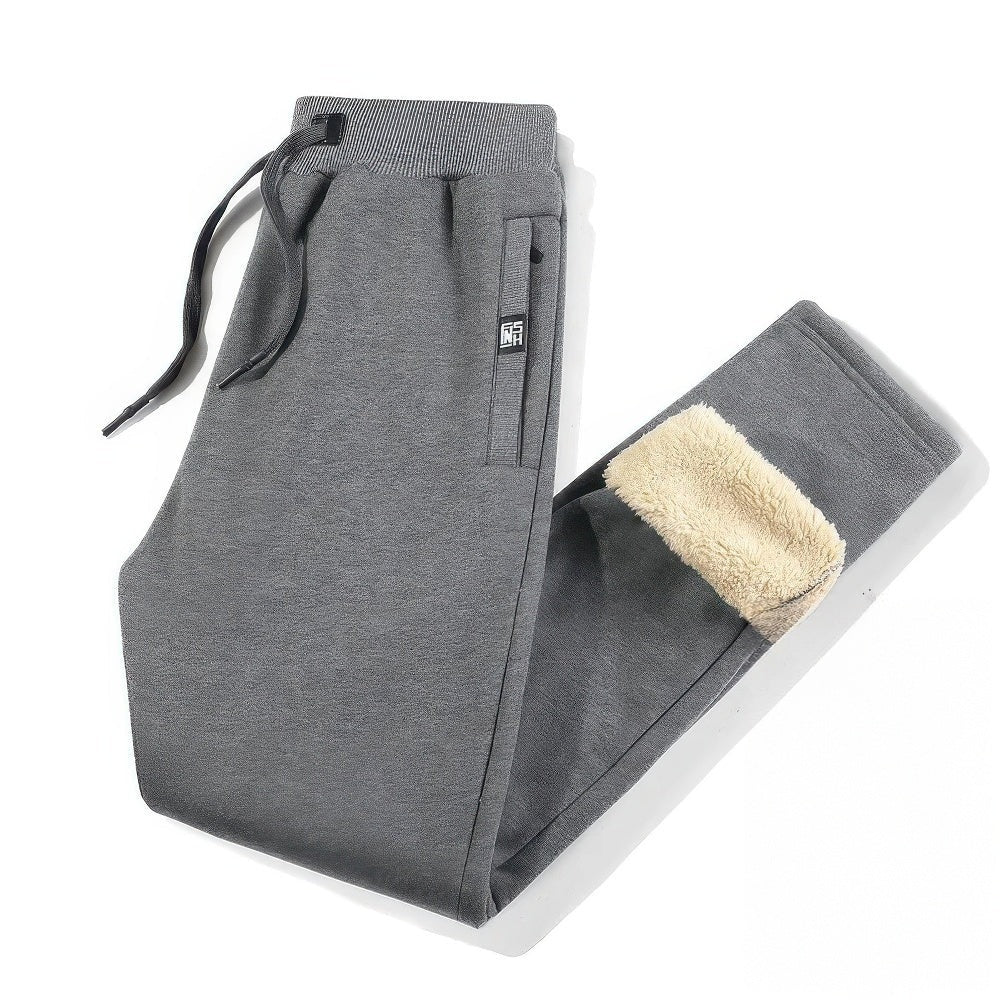 Men's sherpa-lined joggers with an elasticated drawstring waist - grey - straight leg