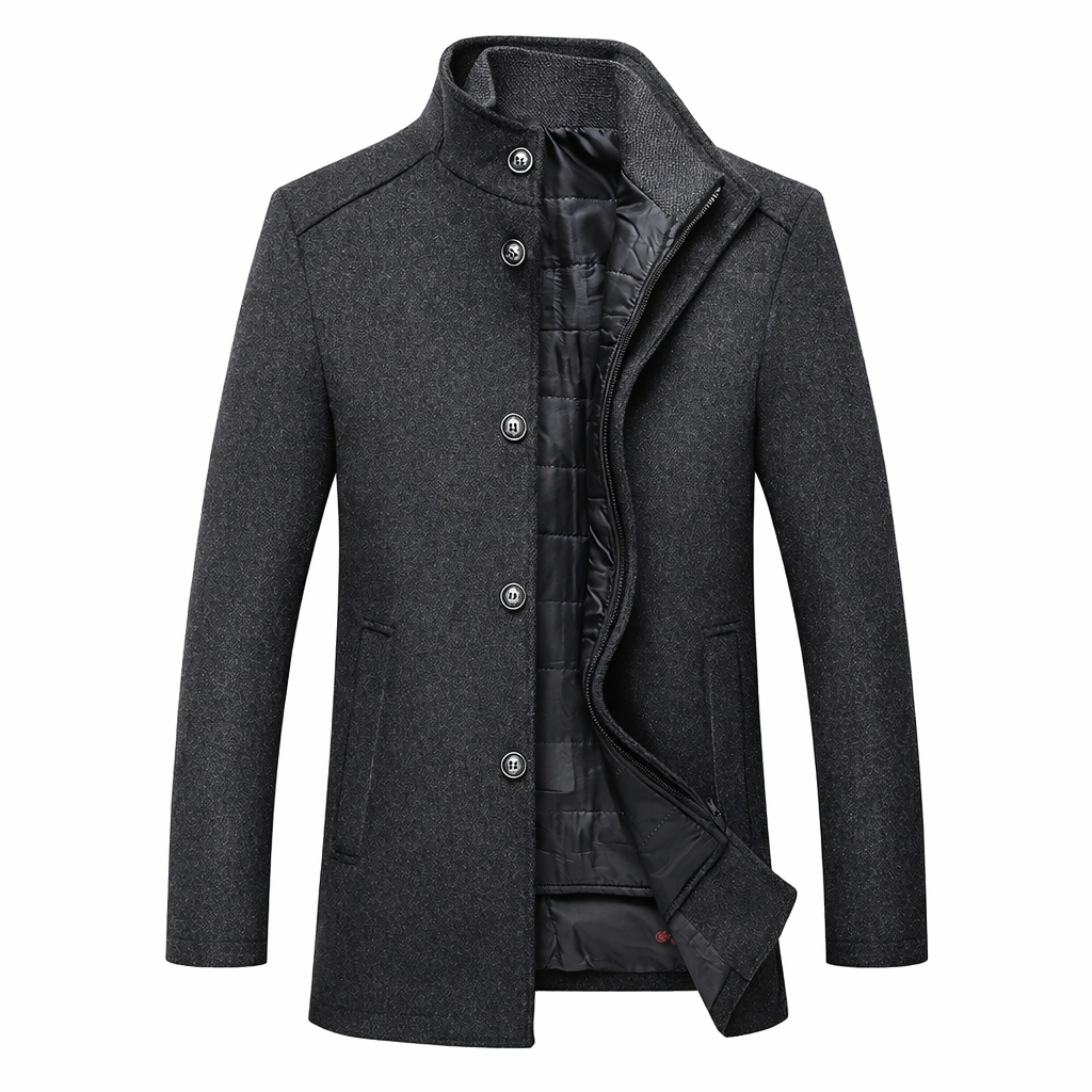 Men's short coat with a stand collar and a padded zip insert - charcoal