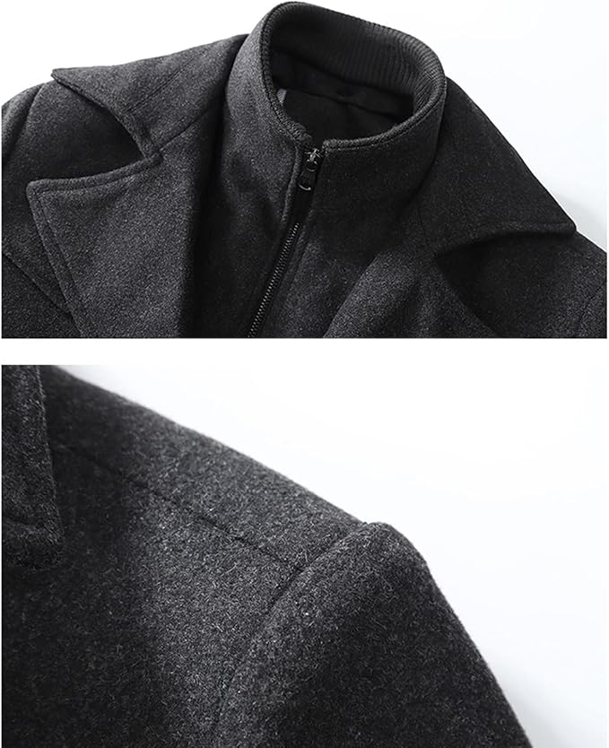Men's short overcoat with a knitted inner collar and notch lapels