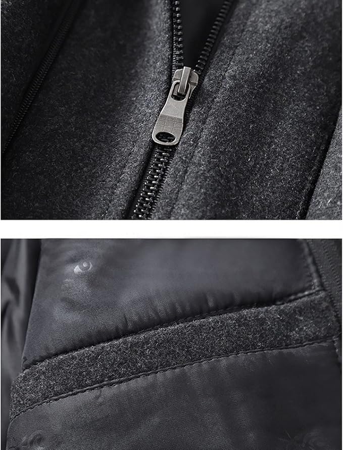 Men's short overcoat with a knitted inner collar and notch lapels