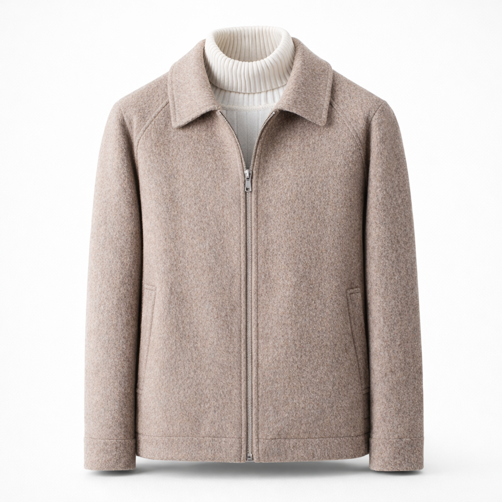 Men's short wool-blend jacket with a zip and shirt collar