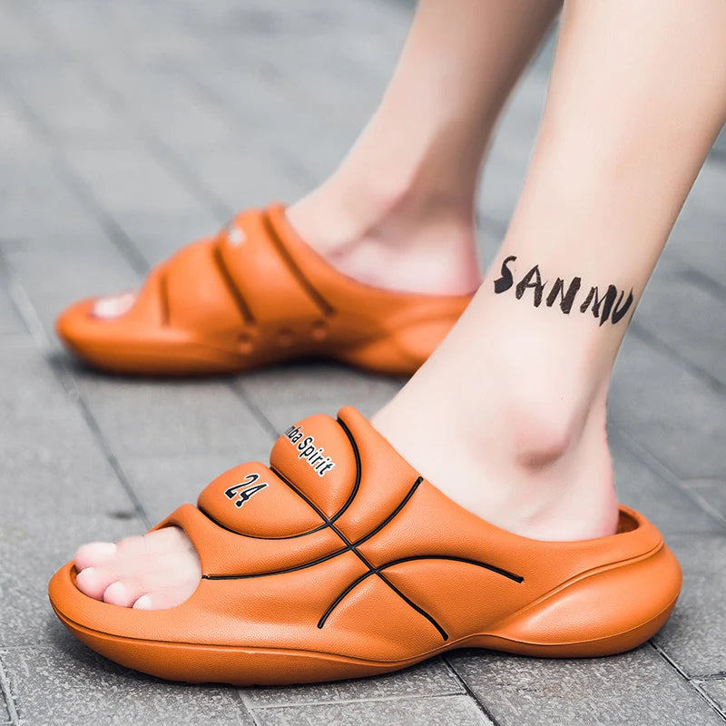 Men's EVA sliders with wide basketball-look band, thick sole and perforated footbed - view 5