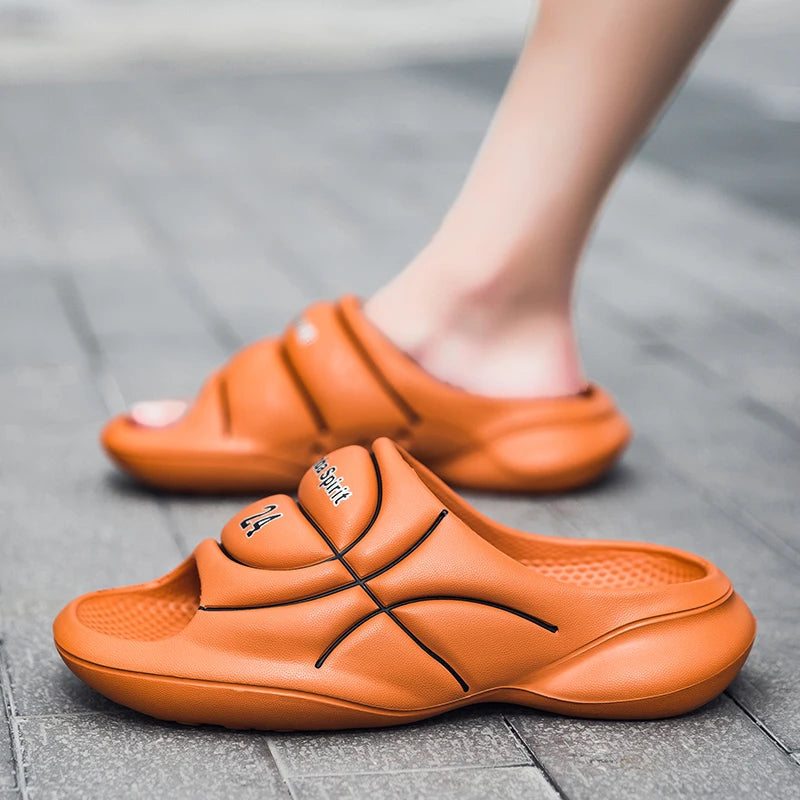 Men's EVA sliders with wide basketball-look band, thick sole and perforated footbed - view 6