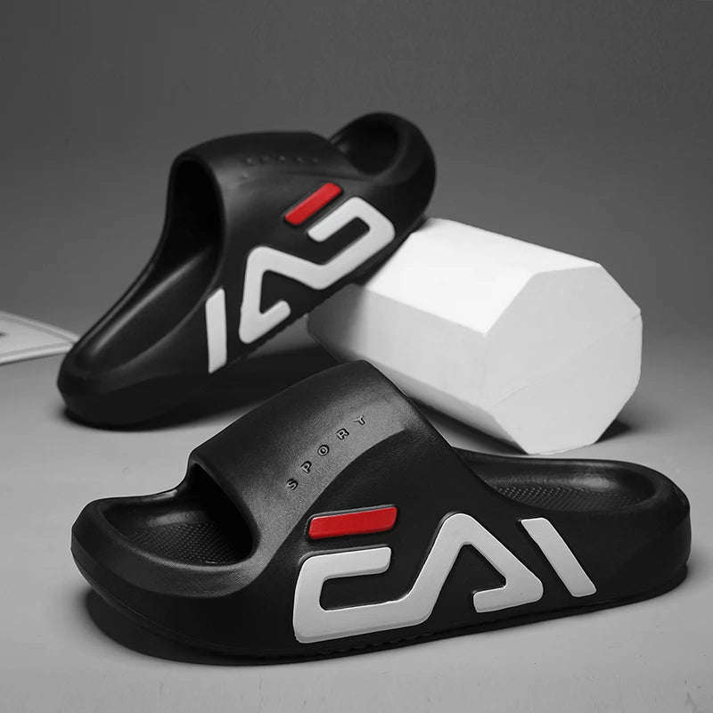 Men's EVA sliders with extra thick sole, wide printed strap and deep footbed - view 2