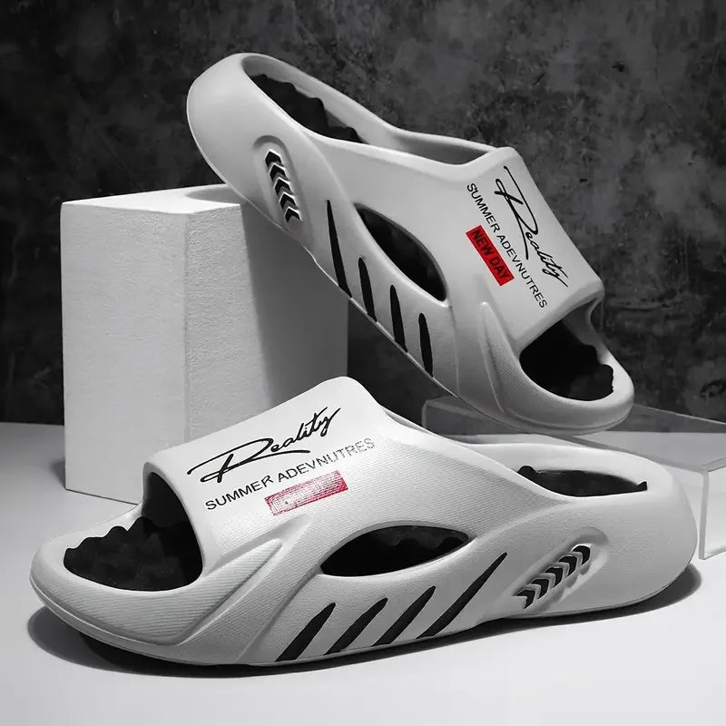 Men's sliders in EVA with a nubbed footbed in a contrast colour and side cut-outs