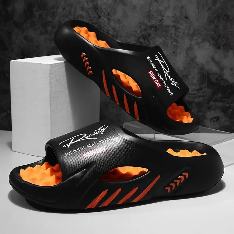Men's sliders in EVA with a nubbed footbed in a contrast colour and side cut-outs - view 2