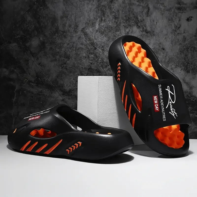Men's sliders in EVA with a nubbed footbed in a contrast colour and side cut-outs - view 5