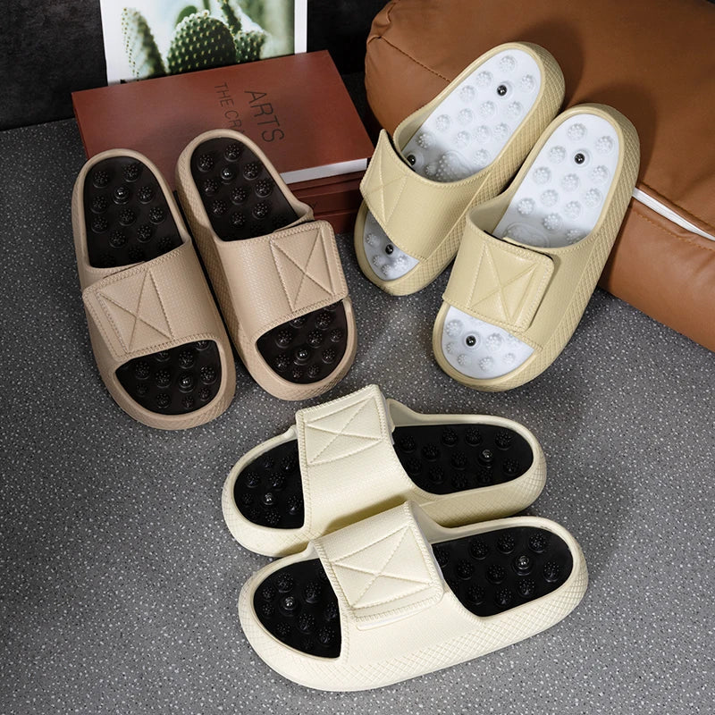 Men's sliders with nubbed footbed, wide hook-and-loop strap and thick sole - view 2