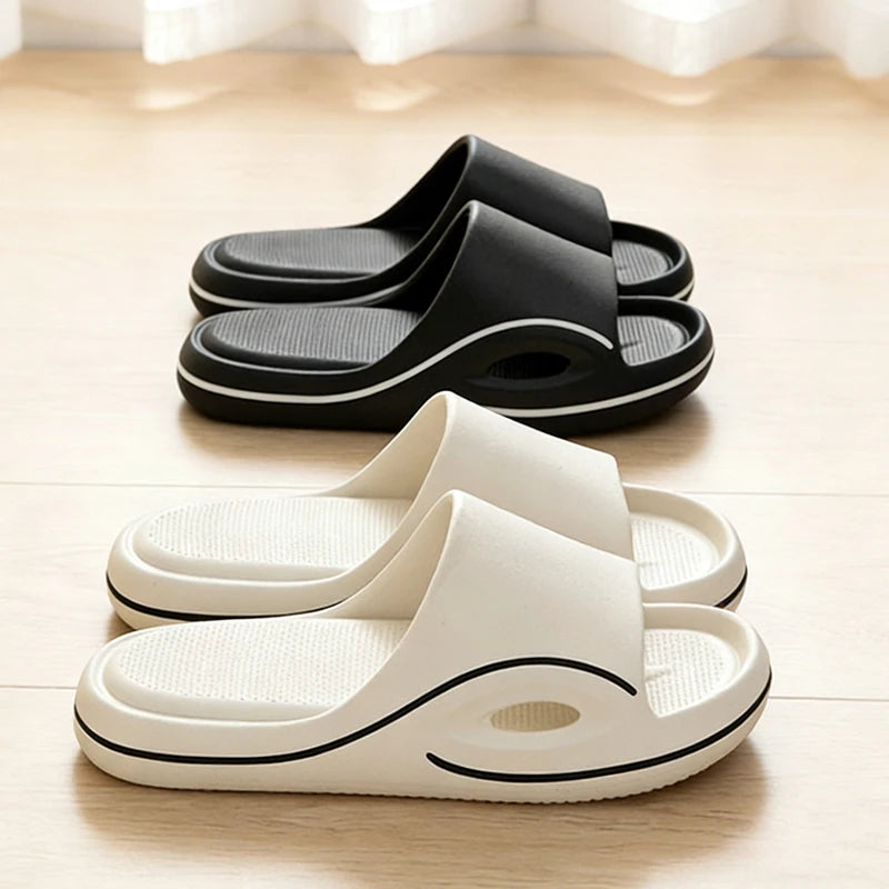 Men's sliders with a thick EVA sole, side cut-out and contrast trim - view 2
