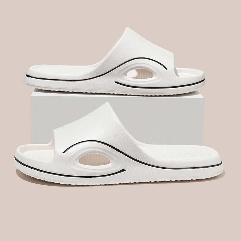 Men's sliders with a thick EVA sole, side cut-out and contrast trim - white