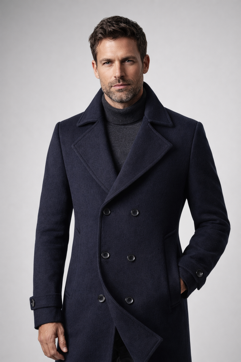 Men's slim double-breasted coat with wide lapels