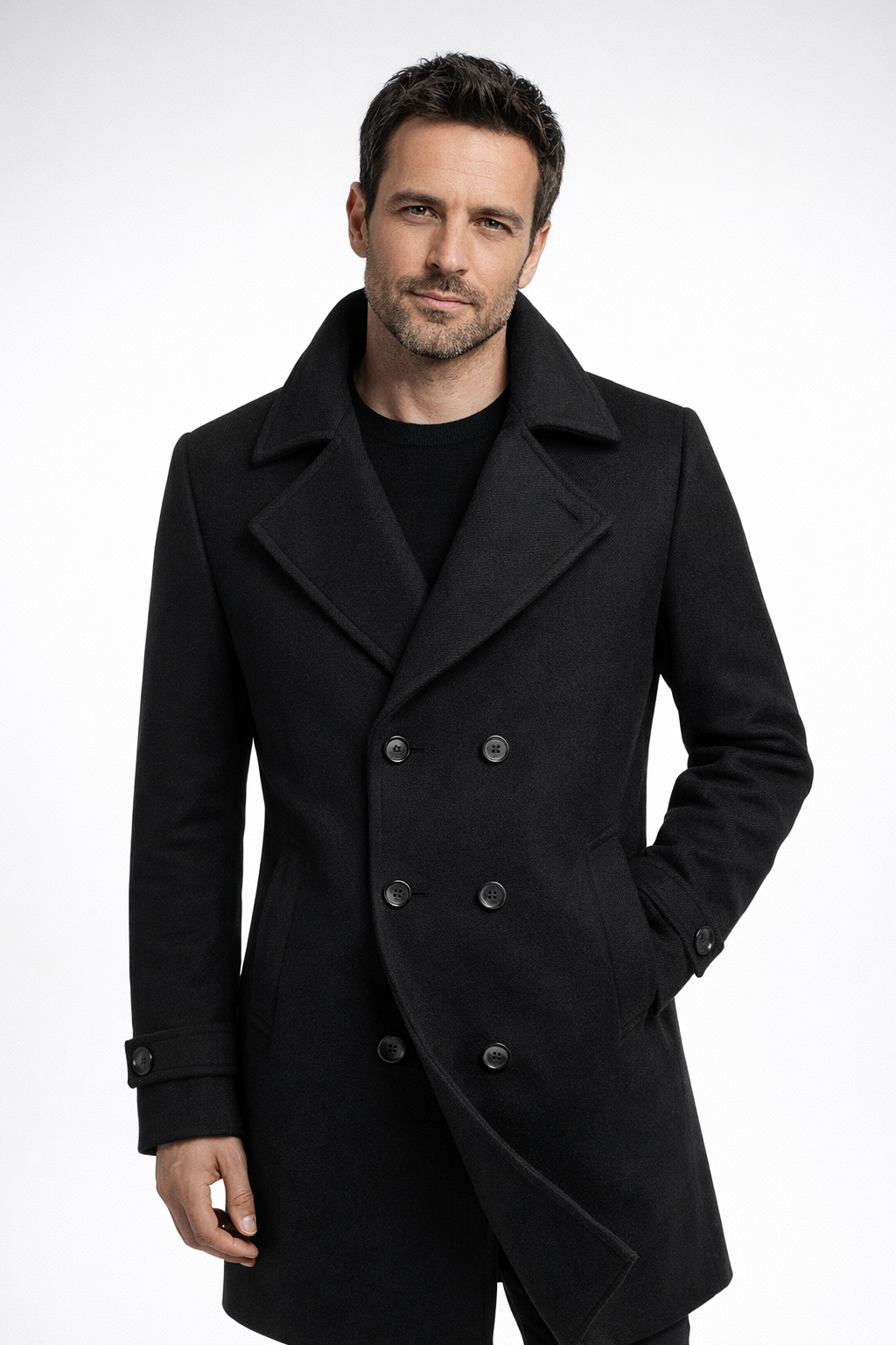 Men's slim double-breasted coat with wide lapels