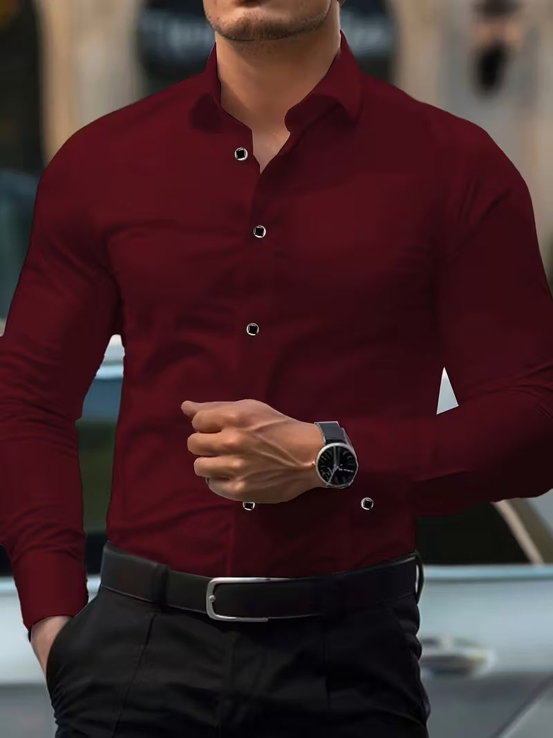 Men's slim fit stretch shirt with a point collar - burgundy