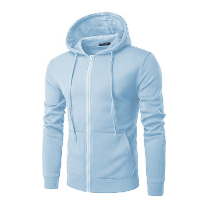 Men's slim fit zip-up hoodie with a fleece lining - light blue