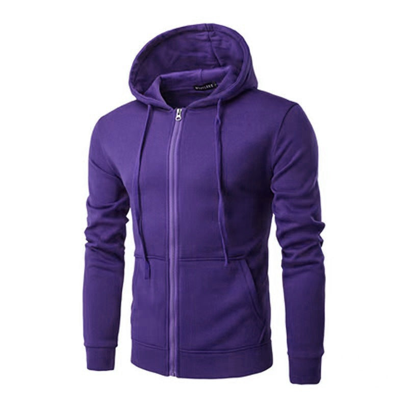 Men's slim fit zip-up hoodie with a fleece lining - purple