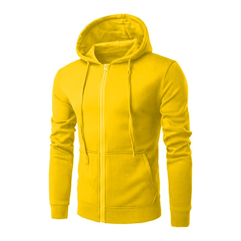 Men's slim fit zip-up hoodie with a fleece lining - yellow