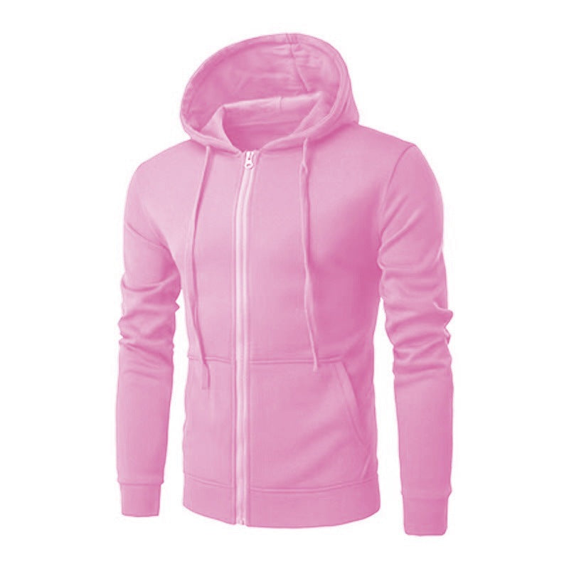 Men's slim fit zip-up hoodie with a fleece lining - pink