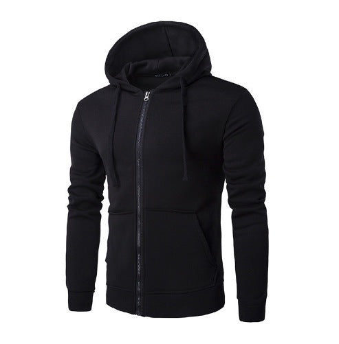 Men's slim fit zip-up hoodie with a fleece lining - black
