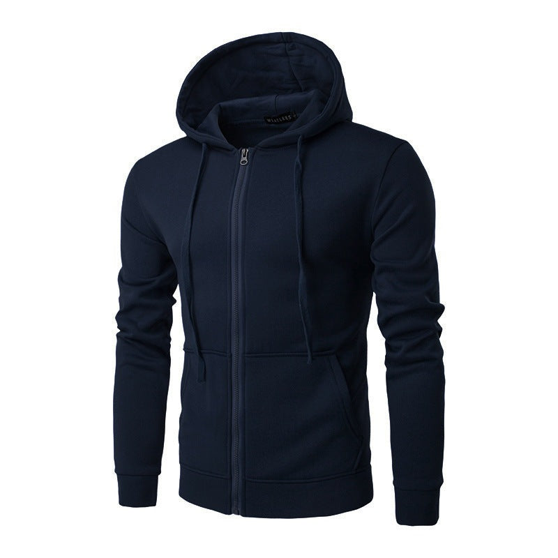 Men's slim fit zip-up hoodie with a fleece lining - navy